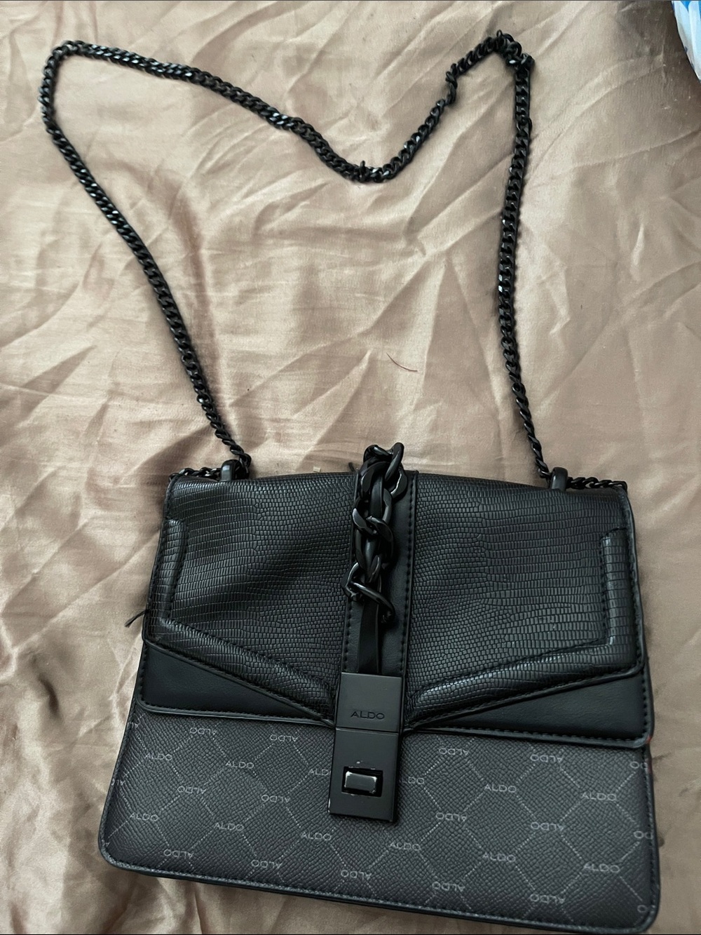 ALDO Black Textured Chain-Strap Crossbody Bag